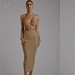 Nude cut out maxi dress with halter top